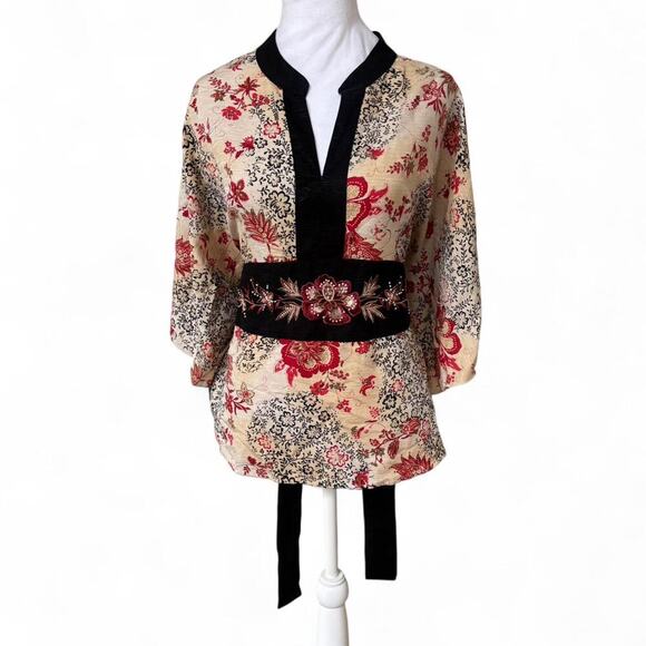 vintage 90's silk beaded baby doll kimono blouse large/x‎ large - Picture 3 of 7